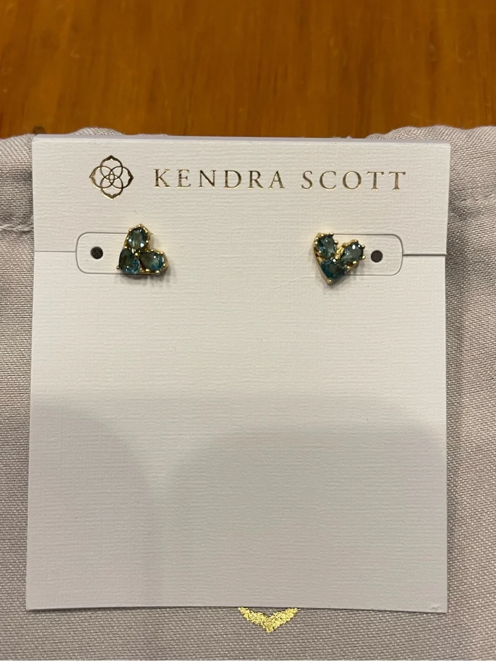 Kendra Scott Gold Heart Stud Earrings with Teal Stones
